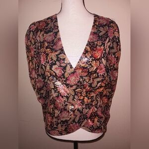 Express Floral V-Neck Metallic Blouse SZXL